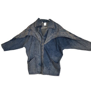 Vintage 80s Denim Jean Jacket Coat Women's S Western Yoke Stonewashed Snaps